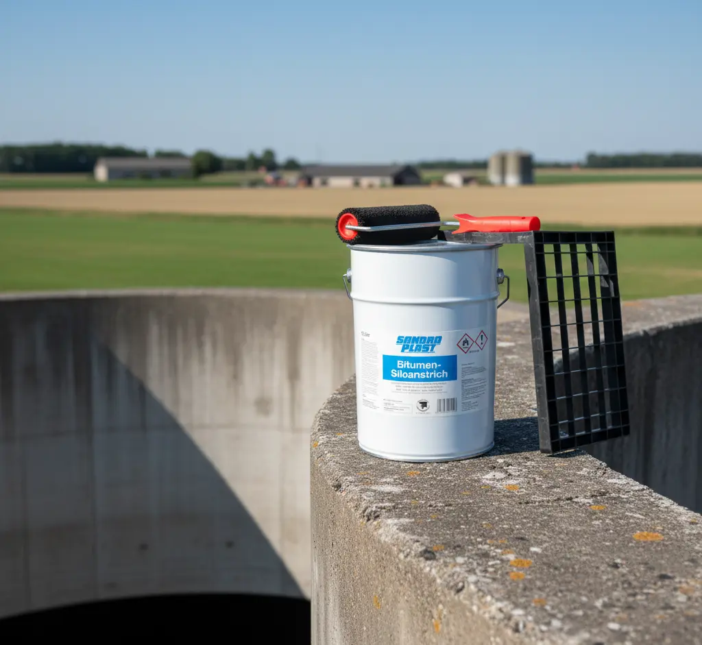 Bitumen Siloanstrich Wandlack säurebeständig UV-fest für Betonsilos Güllelager - Produktbild 1 Gebindegröße Eimer Hobbock